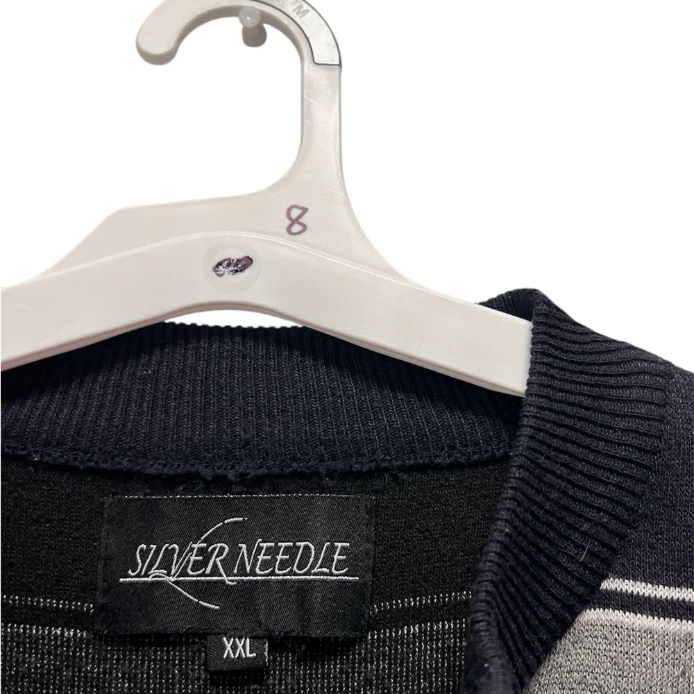 Silver Needle Men's XXL Navy Blue and Gray Striped 1/4 Zip Pullover Sweater - Picture 4 of 7